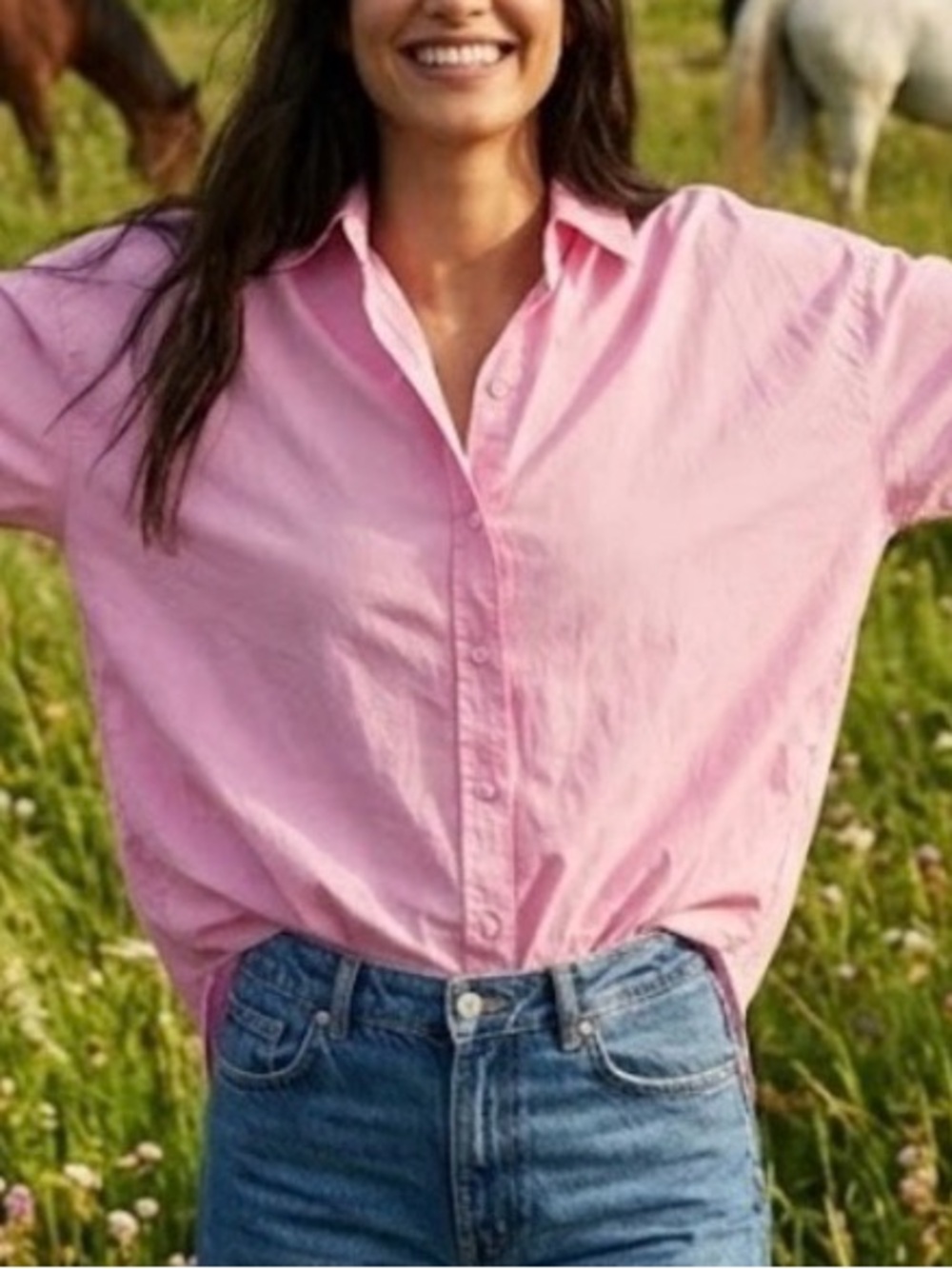 Cotton poplin Zara oversized Lightweight Button-Up Shirt in Pink fits SZ S-M